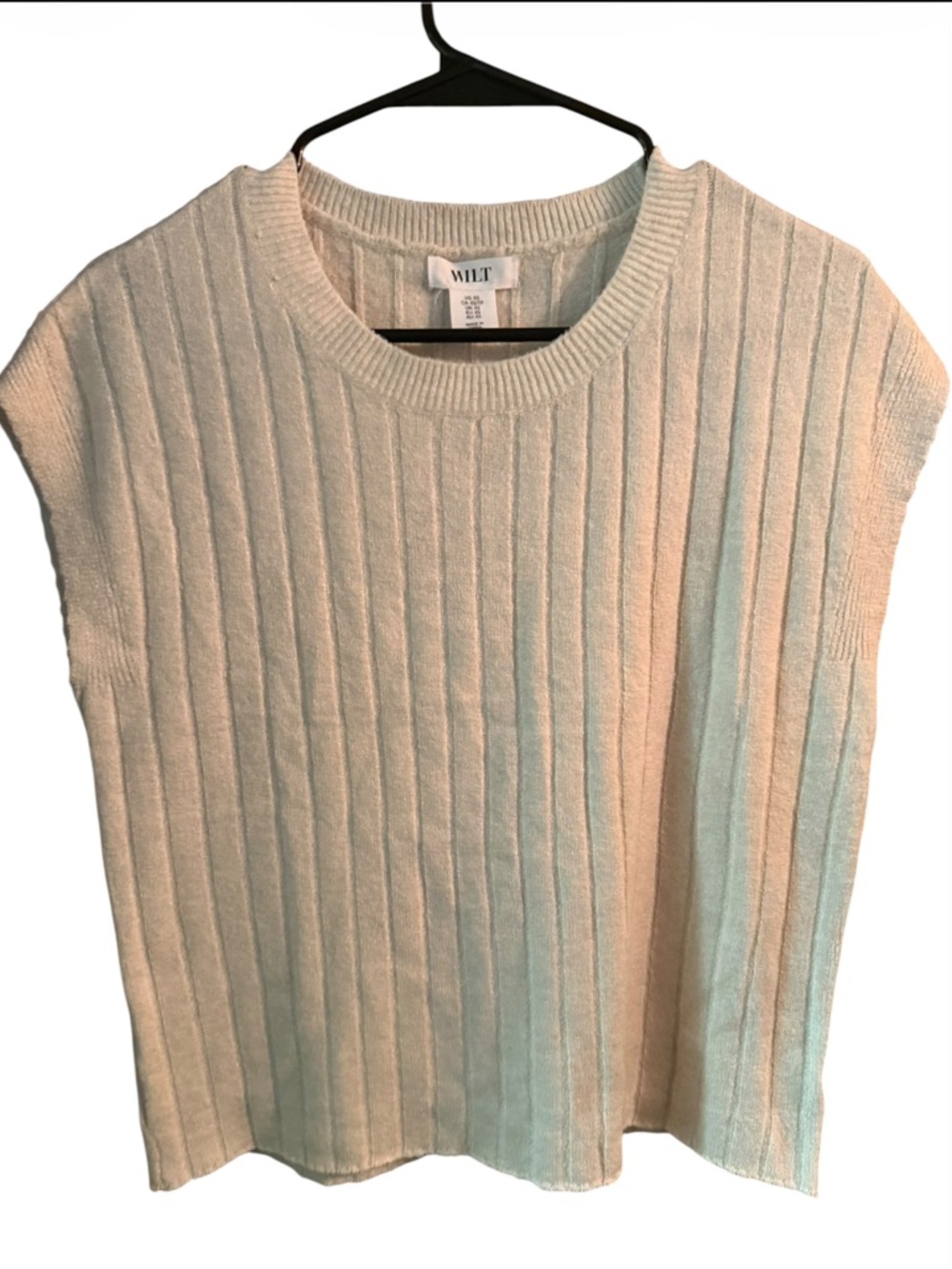 WILT Cream Ribbed Sleeveless Crew Neck Sweater Vest